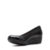 Clarks Elin Palm Black Leather Wedge Heel