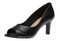 Clarks Alice Fern Black Leather Open-Toe Pump