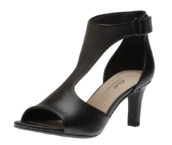 Clarks Alice Flame Black Leather Heeled Sandal