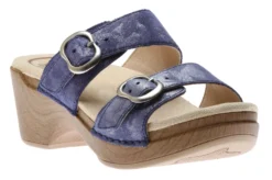Dansko Sophie Blue Metallic Leather Slide Sandal