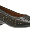 Rashida Navy Perforated Leather Low Heel Pump