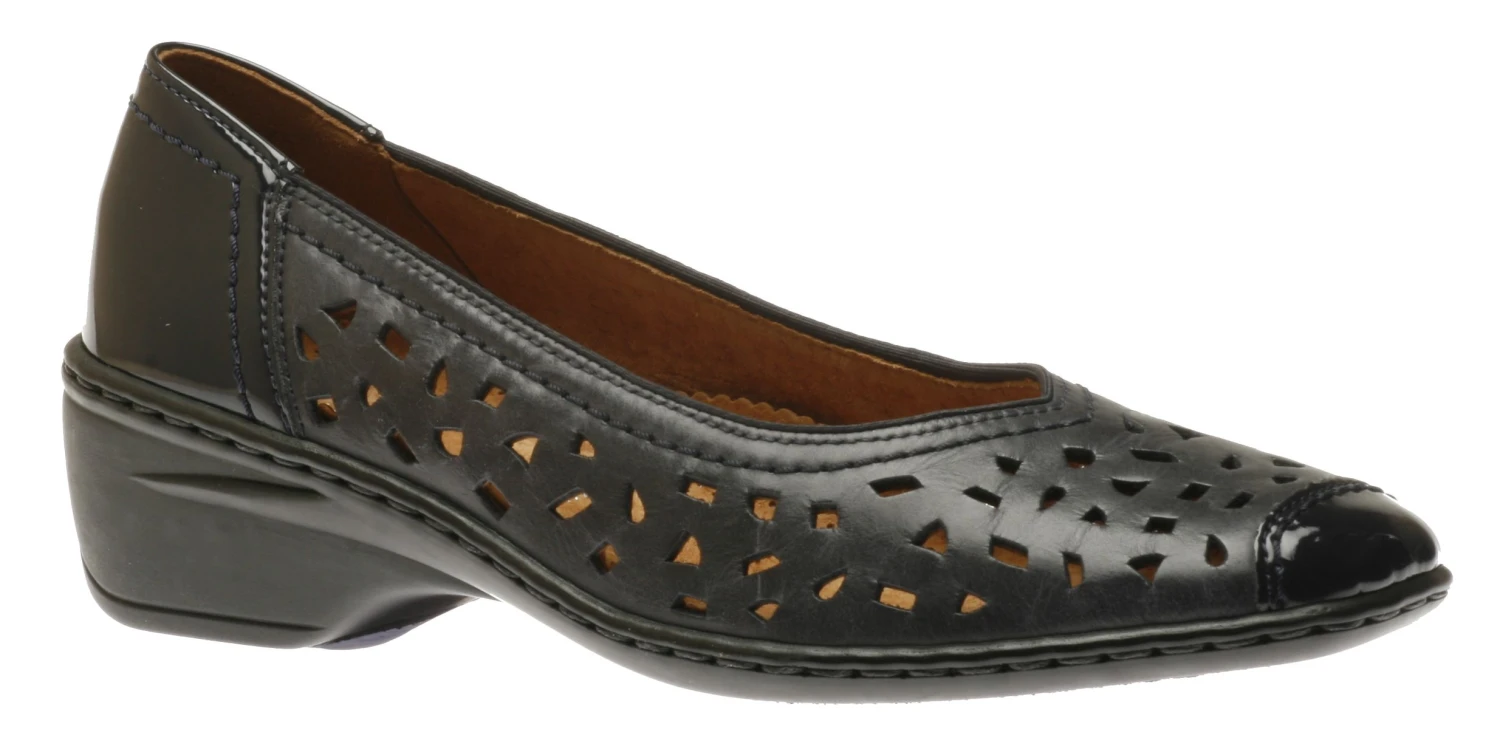 Rashida Navy Perforated Leather Low Heel Pump 1 Rashida Navy Perforated Leather Low Heel Pump