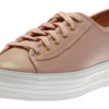 Keds Triple Kick Peach Iridescent Leather Lace-Up Platform Tennis Sneaker