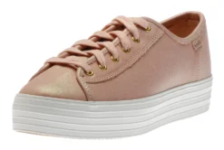 Keds Triple Kick Peach Iridescent Leather Lace-Up Platform Tennis Sneaker