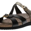 Mephisto Hannel Cuba Black Gold Textured Leather Slide Sandal