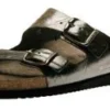 Mephisto Harmony Metallic Grey Leather Crinkle Slide Sandal