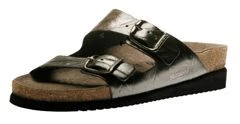 Mephisto Harmony Metallic Grey Leather Crinkle Slide Sandal