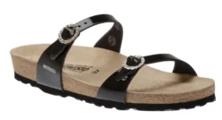 Mephisto Norie Black Patent Crystal Embellished Buckle Slide Sandal