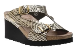 Mephisto Terie Cuba Black Gold Textured Leather Slide Wedge Sandal