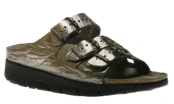 Mephisto Zach Grey Metallic Leather Slide Sandal
