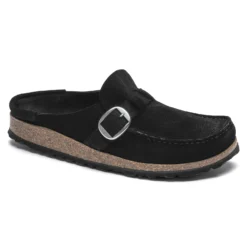 Birkenstock Buckley Black Suede Leather Clog -Fashion Shoe Store birbuckley001c
