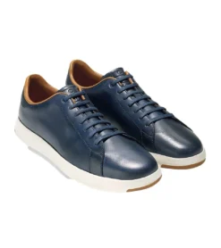 Cole Haan GrandPrø Blue Leather Lace-Up Tennis Sneaker -Fashion Shoe Store coltennis03g