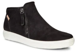 ECCO Soft 7 Black Leather White Sole Zip Low Ankle Bootie