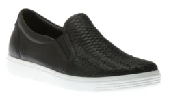 ECCO Women's Soft 7 Woven Black Leather Slip-On Sneaker