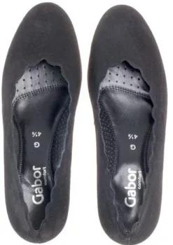 Gabor 02.211.47 Black Suede Leather Scalloped Block Heel -Fashion Shoe Store gab32 211 47c