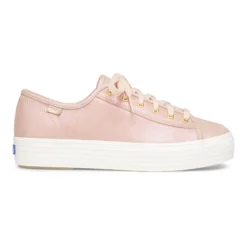 Keds Triple Kick Peach Iridescent Leather Lace-Up Platform Tennis Sneaker -Fashion Shoe Store kedtripleki13a