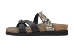 Mephisto Hannel Cuba Black Gold Textured Leather Slide Sandal -Fashion Shoe Store mephannel01d