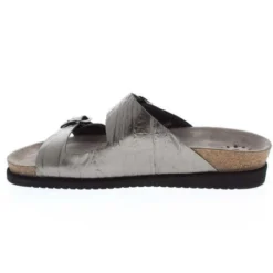 Mephisto Harmony Metallic Grey Leather Crinkle Slide Sandal -Fashion Shoe Store mepharmony05d