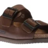Mephisto Nerio Scratch Brown Leather Slide Sandal