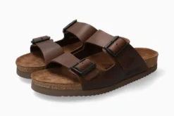 Mephisto Nerio Scratch Brown Leather Slide Sandal -Fashion Shoe Store mepnerio02d