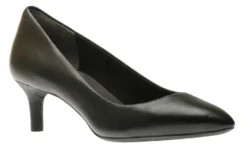 Rockport Total Motion Kalila Black Leather Kitten Heel Pointy Toe Dress Pump