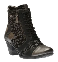 Remonte Posen Black Print Lace-Up Ankle Boot