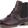 Remonte Cristallino Wine Ruched Leather Chelsea Boot