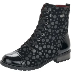 Remonte Largo Black Grey Polka Dot Lace-Up Ankle Boot