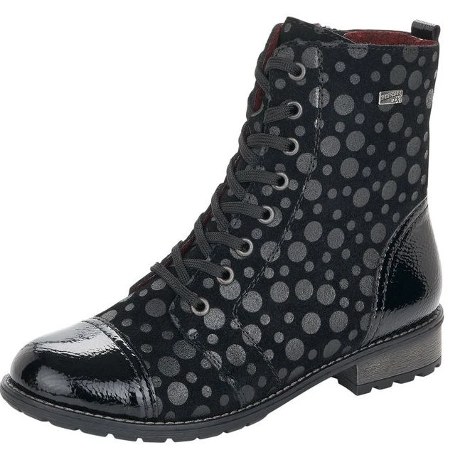 Remonte Largo Black Grey Polka Dot Lace-Up Ankle Boot 1 Remonte Largo Black Grey Polka Dot Lace-Up Ankle Boot