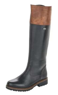 Remonte Cristallino Black Brown Leather Tall Boot