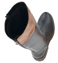Remonte Cristallino Black Brown Leather Tall Boot -Fashion Shoe Store rier658102b