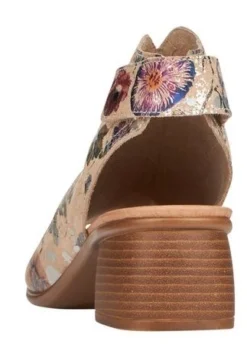 Remonte Odean Beige Metallic Flower Chunky Heel Sandal -Fashion Shoe Store rier877031c