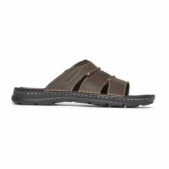 Rockport Darwyn Brown Leather Slide Sandal -Fashion Shoe Store rocdarwyns02a
