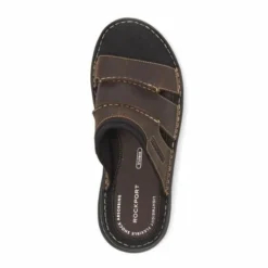 Rockport Darwyn Brown Leather Slide Sandal -Fashion Shoe Store rocdarwyns02b