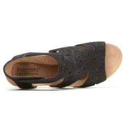 Rockport Hollywood Black Leather Hi Caged Sandal -Fashion Shoe Store rochollywoodh01a