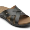 Rockport Ridge Woven Black Leather Slide Sandal