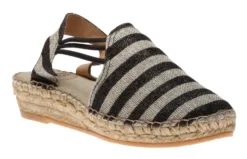 Toni Pons Nancy Black Glitter Stripe Slip-On Espadrille Flat Sandal