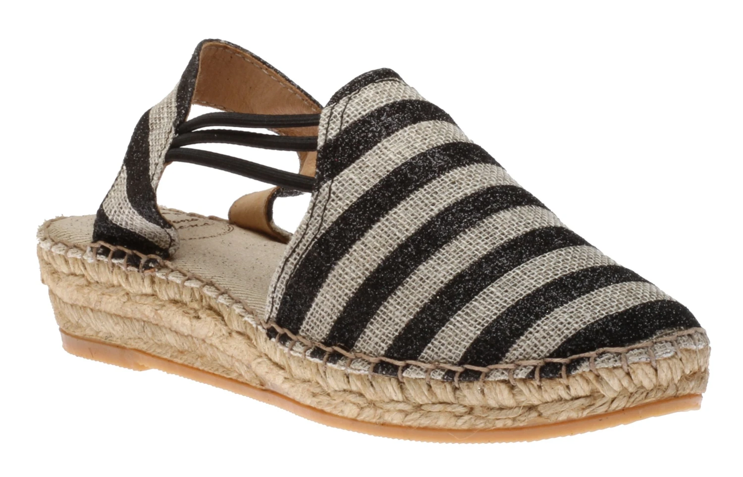 Toni Pons Nancy Black Glitter Stripe Slip-On Espadrille Flat Sandal 1 Toni Pons Nancy Black Glitter Stripe Slip-On Espadrille Flat Sandal